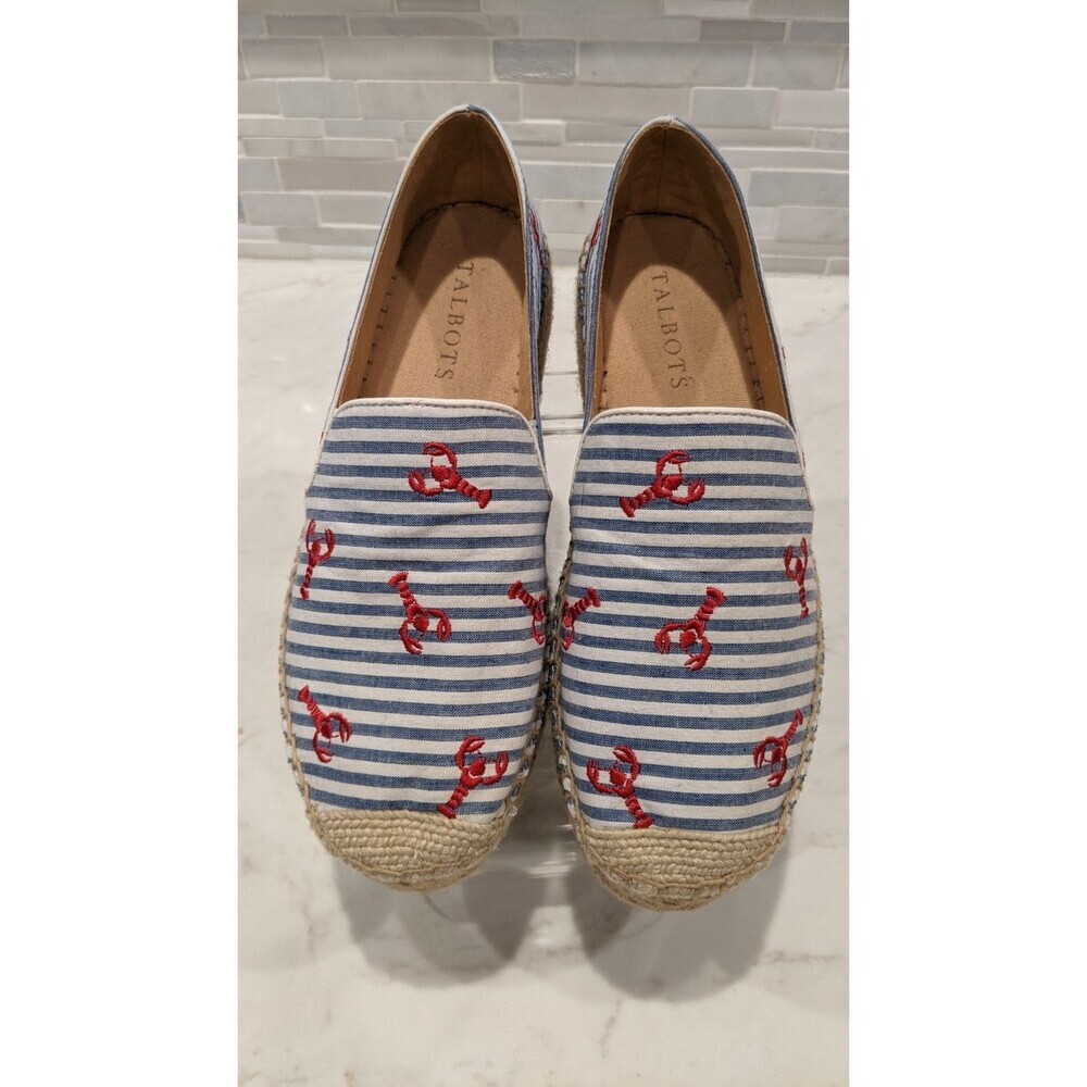 NEW~Talbots Quinn Platform Espadrilles Lobster Print Seersucker Slip-On Shoe 5.5 - Picture 3 of 11